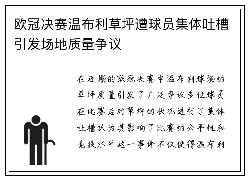 欧冠决赛温布利草坪遭球员集体吐槽引发场地质量争议