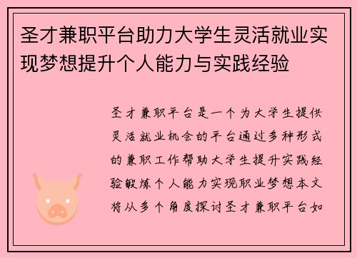 圣才兼职平台助力大学生灵活就业实现梦想提升个人能力与实践经验