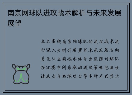 南京网球队进攻战术解析与未来发展展望